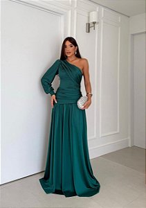 Vestido Faby verde esmeralda + Clutch Brinde