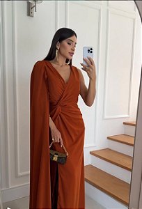 Vestido Lucya terracota + Clutch Brinde