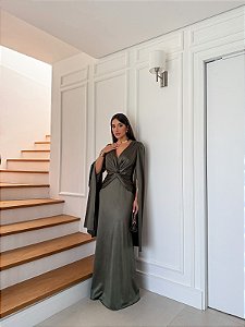 Vestido Isabel verde oliva + Clutch Brinde