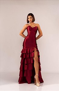 Vestido Cally marsala + Clutch brinde