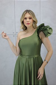 Vestido Genova Verde Oliva + Clutch Brinde