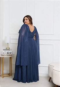 Vestido Ayla Azul Marinho Com/Sem Brilho + Clutch Brinde