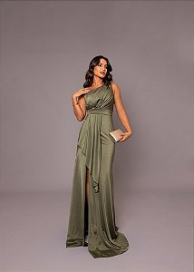 Vestido Cancún Verde Oliva + Clutch Brinde