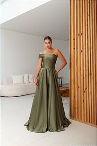 Vestido Ylina Verde Oliva + Clutch Brinde