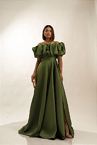 Vestido Carmen Verde Oliva + Clutch Brinde
