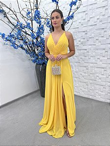 Vestido Dara Amarelo + Clutch Brinde