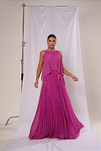 Vestido Audrey Pink com Brilho + Clutch Brinde