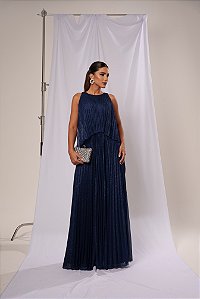Vestido Audrey Azul Marinho com Brilho + Clutch Brinde