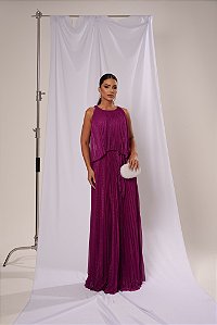 Vestido Audrey Fúcsia com Brilho + Clutch Brinde