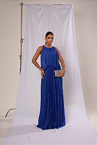 Vestido Audrey Azul Royal com Brilho + Clutch Brinde