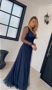 Vestido Nalyn Azul Marinho + Clutch Brinde