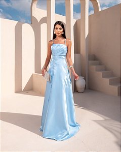Vestido Ivira Azul Serenity + Clutch Brinde