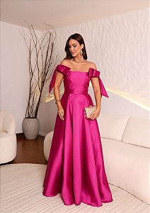 Vestido Kaely Fúcsia + Clutch Brinde