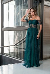 Vestido Helena Verde Esmeralda + Clutch Brinde