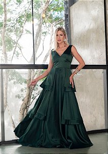 Vestido Anary Verde Musgo + Clutch Brinde