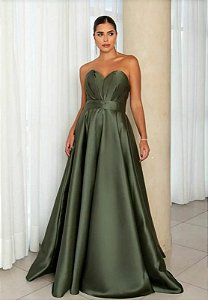 Vestido Virela Verde Oliva + Clutch Brinde