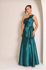 Vestido Mitski Azul Petróleo + Clutch Brinde