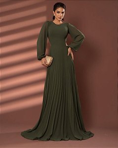 Vestido Mayla Verde Oliva + Clutch Brinde