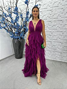 Vestido Ellen Fúcsia + Clutch Brinde