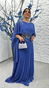 Vestido Peyton Azul Hortência bordado manualmente + Clutch Brinde