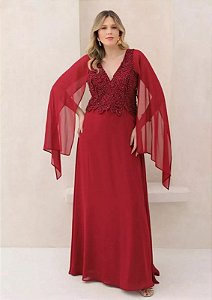 Vestido Calantha Marsala bordado manualmente + Clutch Brinde