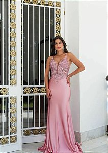 Vestido Romilly Rosa bordado manualmente + Clutch Brinde