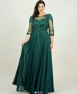 Vestido Tina Verde Esmeralda bordado manualmente + Clutch Brinde