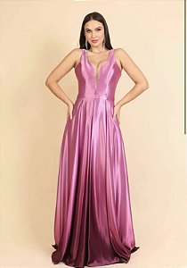 Vestido Amy Rosa Degradê com Pink + Clutch Brinde