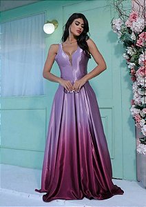 Vestido Amy Lilás Degradê com Pink + Clutch Brinde