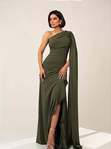 Vestido Elsie verde oliva + Cluth Brinde