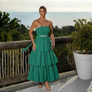 Vestido Zinnia verde esmeralda + Clutch brinde