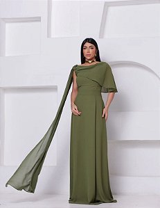 Vestido Sadie verde oliva + clutch brinde