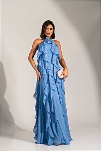 Vestido Florentina azul serenity + Clutch brinde