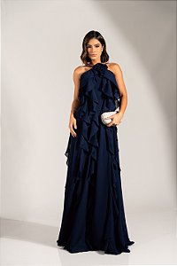 Vestido Florentina azul marinho + Clutch brinde