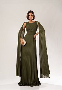 Vestido Juliete verde oliva + Clutch Brinde