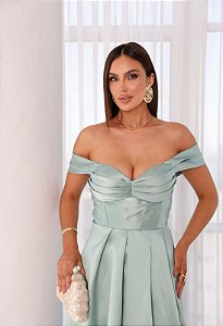 Vestido Margoth verde menta + Clutch Brinde