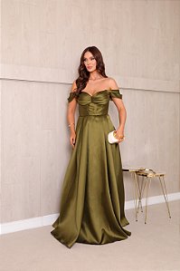 Vestido Margoth Verde oliva + Clutch Brinde