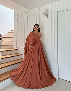 Vestido Liora terracota + Clutch Brinde
