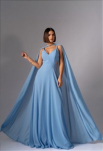 Vestido Celeste azul serenity + clutch brinde