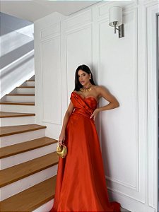 Vestido Sibel terracota + Clutch Brinde