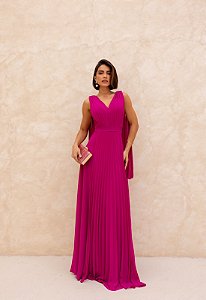 Vestido Rachel fucsia + Clutch Brinde