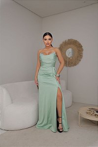 Vestido Cristal verde menta + Clutch Brinde