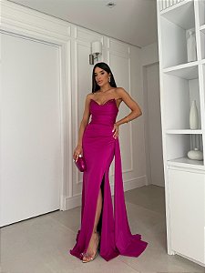 Vestido Cristal fucsia + Clutch Brinde