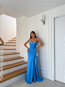 Vestido Cristal azul serenity + Clutch Brinde