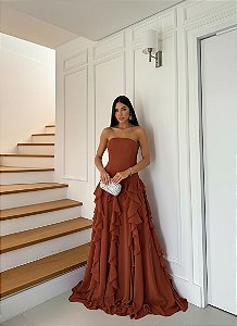 Vestido Mia terracota + clutch brinde