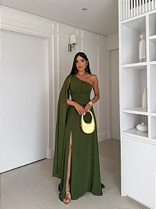 Vestido Francine verde oliva + Clutch Brinde