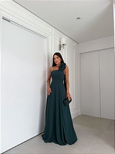 Vestido Alessandra verde musgo + Clutch Brinde