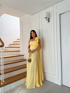 Vestido Alessandra amarelo + Clutch Brinde