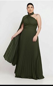 Vestido Gisela verde oliva +Clutch Brinde