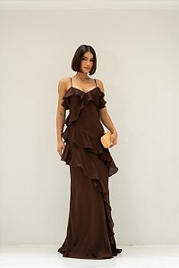 Vestido Lenna marrom + Clutch Brinde